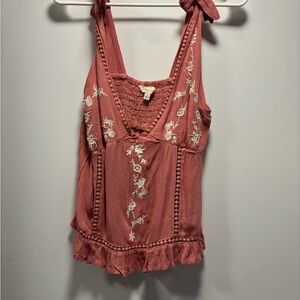 Embroidered Pink Sleeveless Top